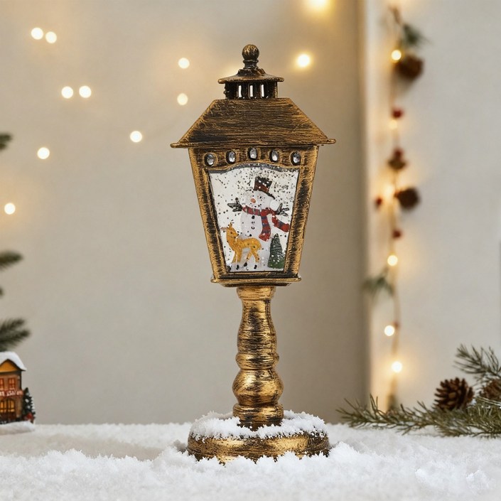 크리스마스 오르골 워터볼 랜턴 LED 무드등 워터 스노우볼 램프 인테리어소품 선물 8곡 크리스마스 음악, 1개, 가로등눈사람