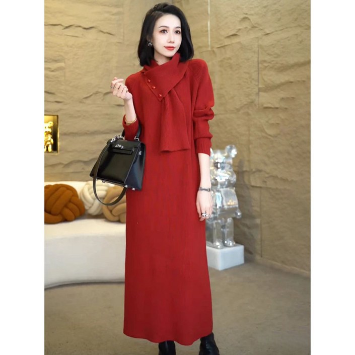 COSYEVNO 중년 엄마 긴팔 원피스 겨울 니트 빅사이즈 패션 캐쥬얼 데일리룩 30-40세 롱스커트 CXJmmlyq-09