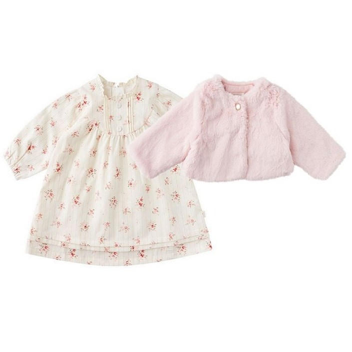 밍크뮤 골드플라워 퍼자켓 원피스 세트 PK 33C1240001