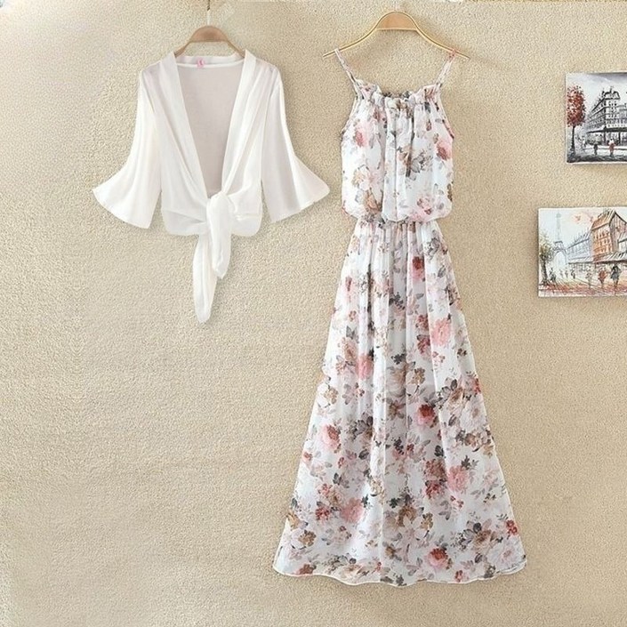 Asure 여성 여름 원피스 투피스 가디건나시원피스 바캉스원피스