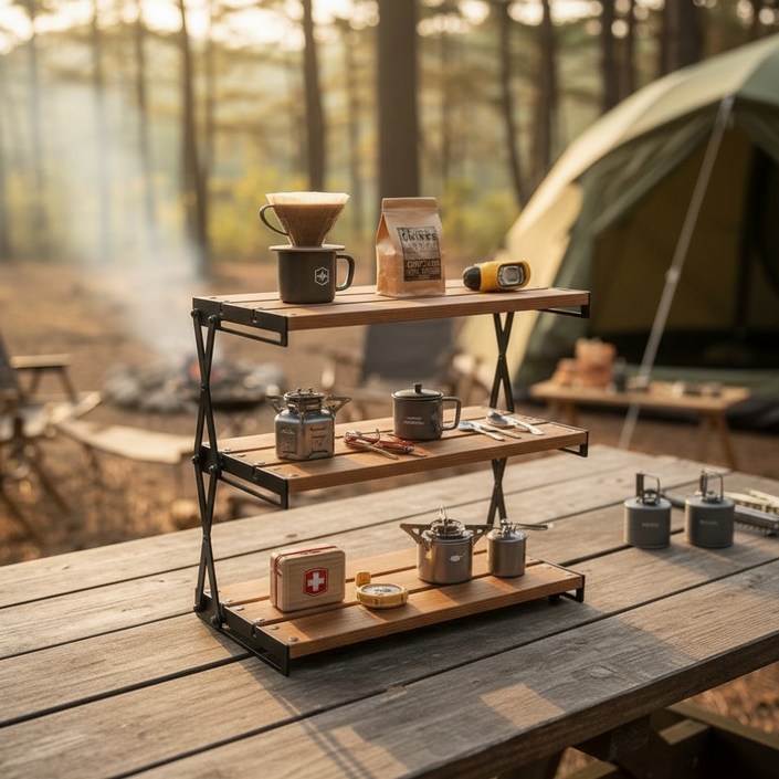 우리플랜 접이식 휴대용 철제 다용도 3단 선반 31 x 18 x 34cm, 1개