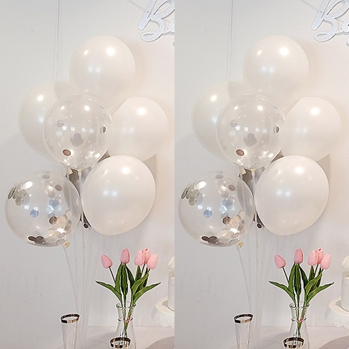 올리브파티 펄풍선 하트 풍선 풍선꽂이 풍선스탠드 2개 생일파티용품 세트, 1세트, 컨페티화이트