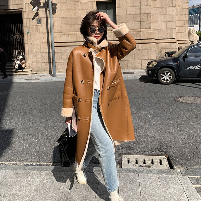 램스킨 양가죽 메리노 울 양면 시어링 퍼 리얼 양모 양털 리버시블 무스탕 코트