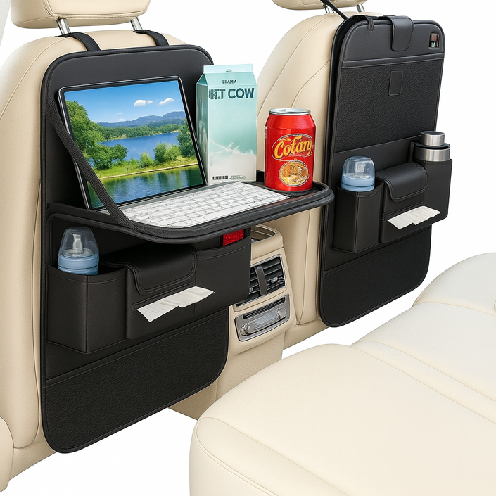 제피드 수납함 자동차 뒷좌석 테이블 수납포켓 킥커버 차량용품 카시트테이블, 블랙, 1개