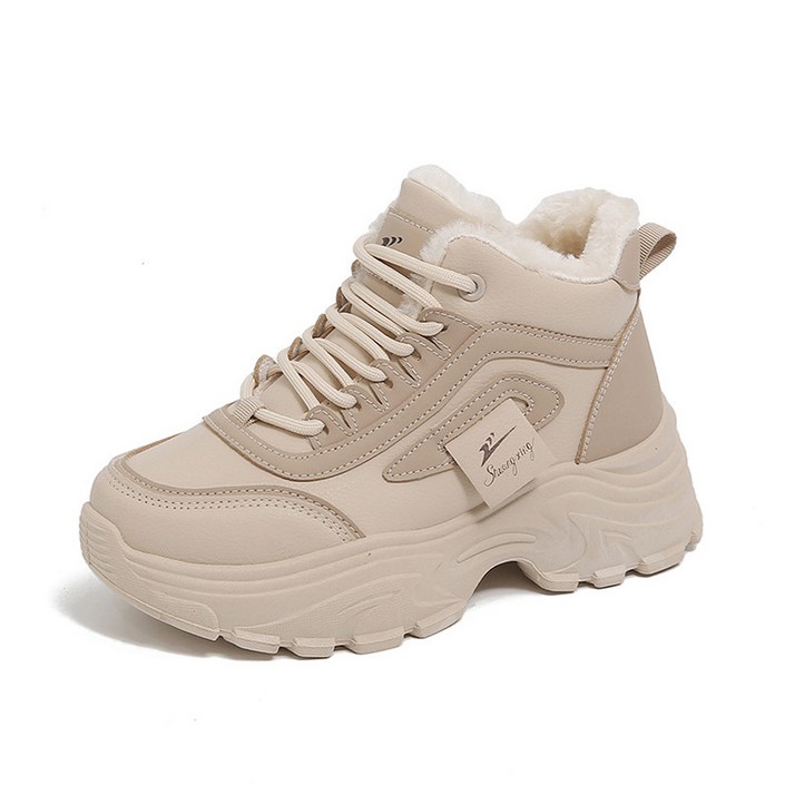 FANSYLI 여성 기모 통굽 운동화 가을겨울 신상 키높이 하이탑 스니커즈 패션 빅사이즈 런닝화 W2512D01