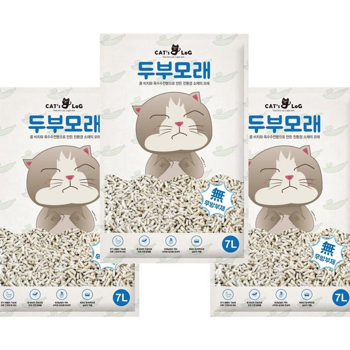 캣츠로그 두부모래 네츄럴(무향) 고양이 모래, 3개, 7L