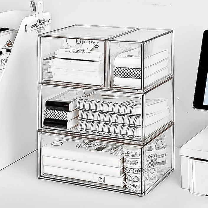 홈비 클리어 투명 모듈 책상 데스크 오거나이저 정리함 3단 세트, 1개, 클리어 4종세트