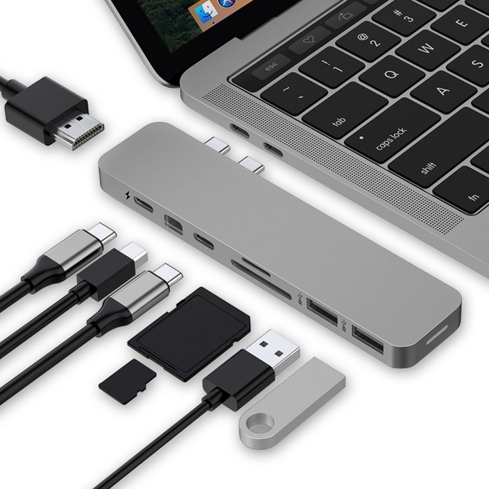 하이퍼드라이브 8in2 USB-C 멀티허브 도킹스테이션 4K HDMI MiniDP 100W PD충전 맥북/노트북 호환 (GN28D), 그레이, 1개