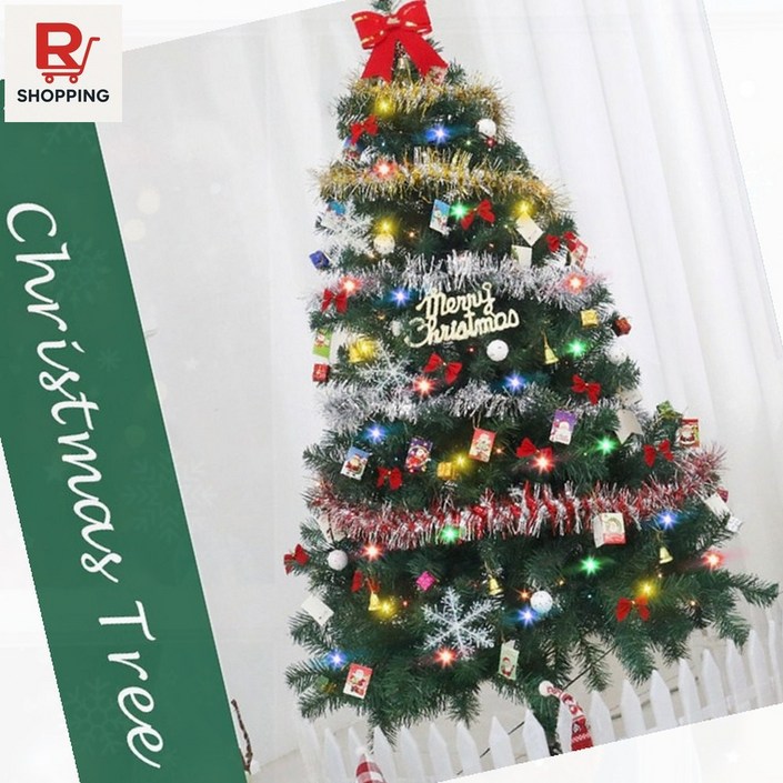 리본 트리풀세트 레드 원터치 지네전구 회전 핑크, 크리스마스트리 풀세트펜스트리장식조명1.8미터