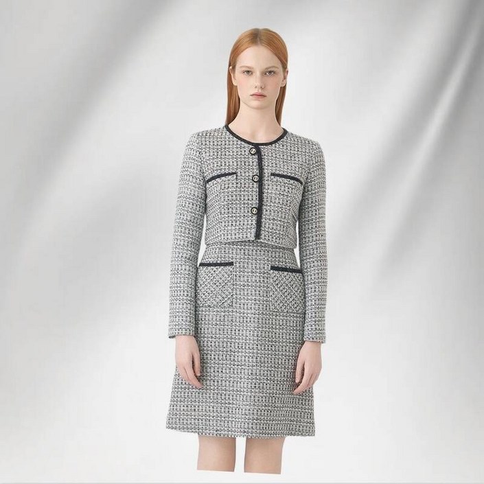 라인어디션 여성용 배색라인 트위드 플리츠 원피스