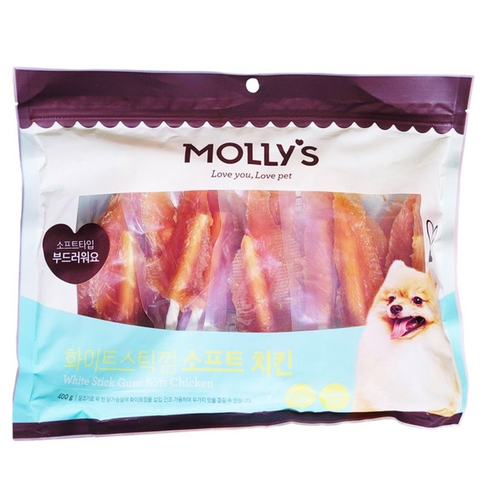 몰리스 화이트 스틱껌 소프트 치킨 400g 부드러운 애견 펫 간식 반려견 치아관리