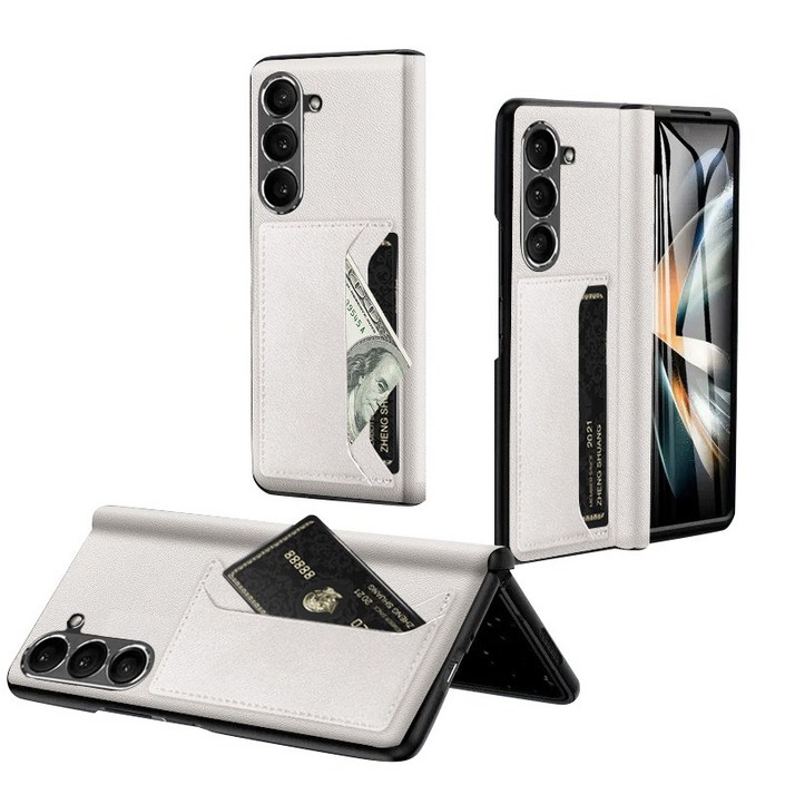 YINUO 갤럭시 Z 폴드3 4 5 6 7 힌지보호 소가죽 수납 케이스