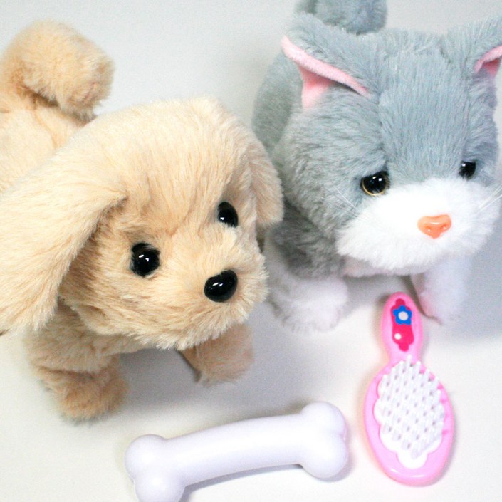 KIT 야옹과멍멍 움직이는 애완 동물 작동 인형 고양이+강아지 어린이날 유치원 어린이집 가족 장난감 선물 세트, 혼합색상, 20.7cm