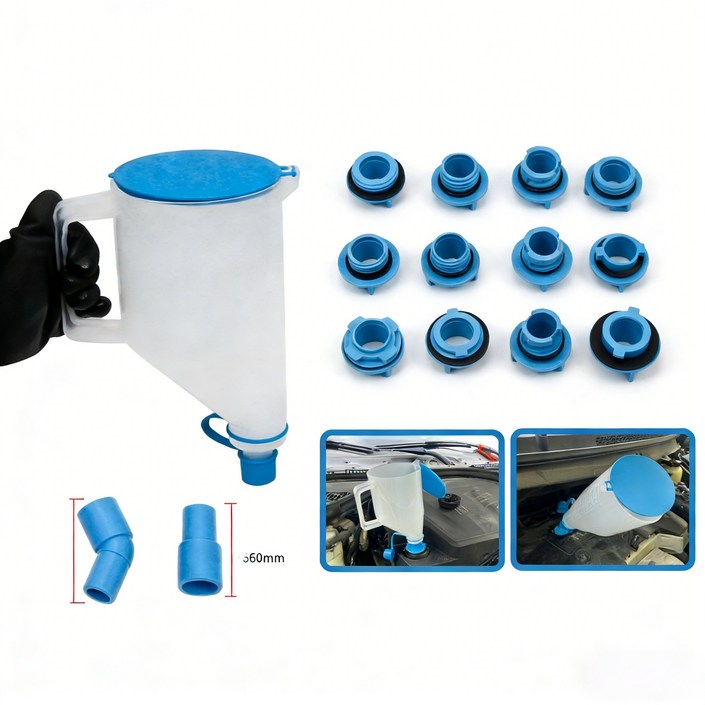 Kuntech 자동차 엔진오일 주입 깔때기 15종 세트 급유용 오일깔데기 자동차 오토바이 다용도 오일깔대기, 1개, KT6136-파란색