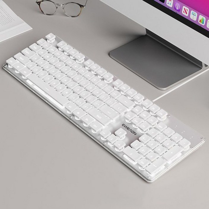 EWEADN GX710 저소음키보드 LED 기계식 유선 일반형 104키 키보드, 백색 백색, GX710