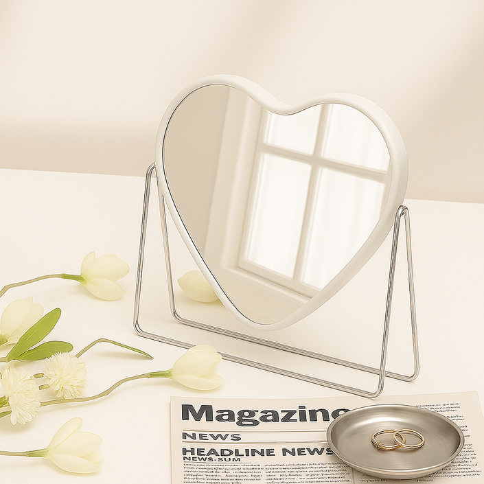 몽벨르 러블리 무드 감성 하트 탁상 거울, 화이트