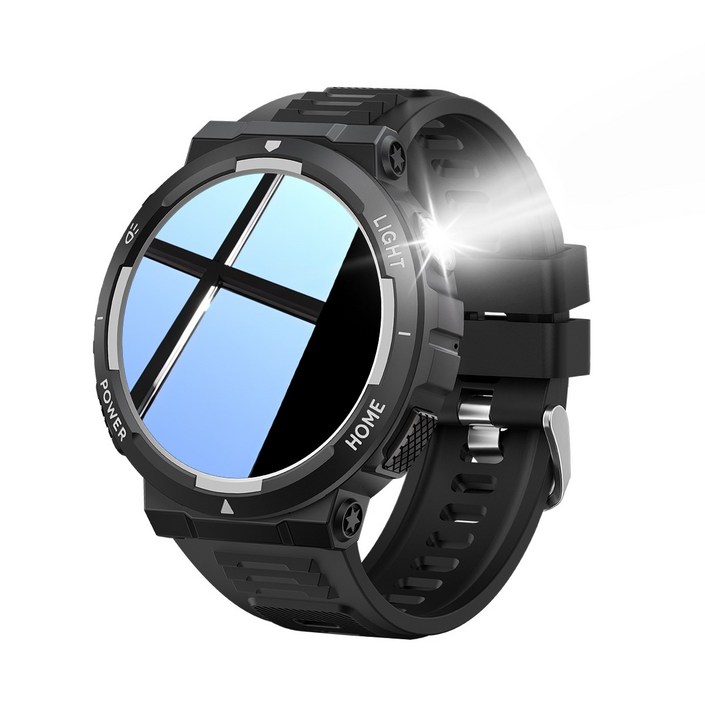 스마트워치, 손전등 LED 시계, 30m 방수, 멀티미디어 메시지 뷰어, 피트니스 만보계, 스포츠 스마트워치, 날씨 모니터, 5cm, 1.53인치 스포츠 시계, 남성용, Blacksilver, 5cm, 블루투스