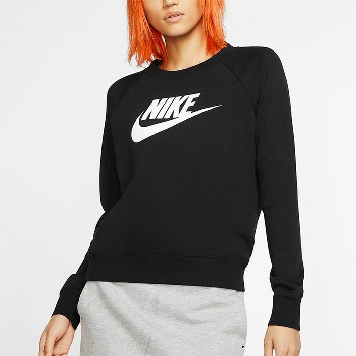 나이키 여성 스포츠웨어 에센셜 플리스 크루 탑 롱슬리브 블랙