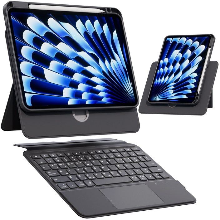 AITEWO 아이패드 매직키보드 케이스 펜슬 수납 360도회전 분리형 맥세이프 세로 가로 트랙패드 에어7654321세대 프로 1110.91312.9인치, 에어76세대 13 프로6543세대 12.9, 블랙, 1개