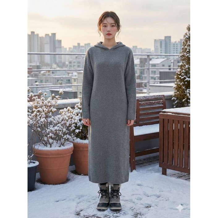 베스띠벨리 차콜 니트 후드 롱 원피스 BHOCX9998