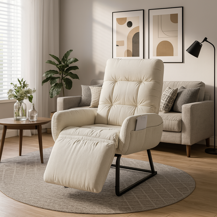 미니포레스트 모던 1인용 코듀로이 리클라이너 거실 소파 의자, 아이보리