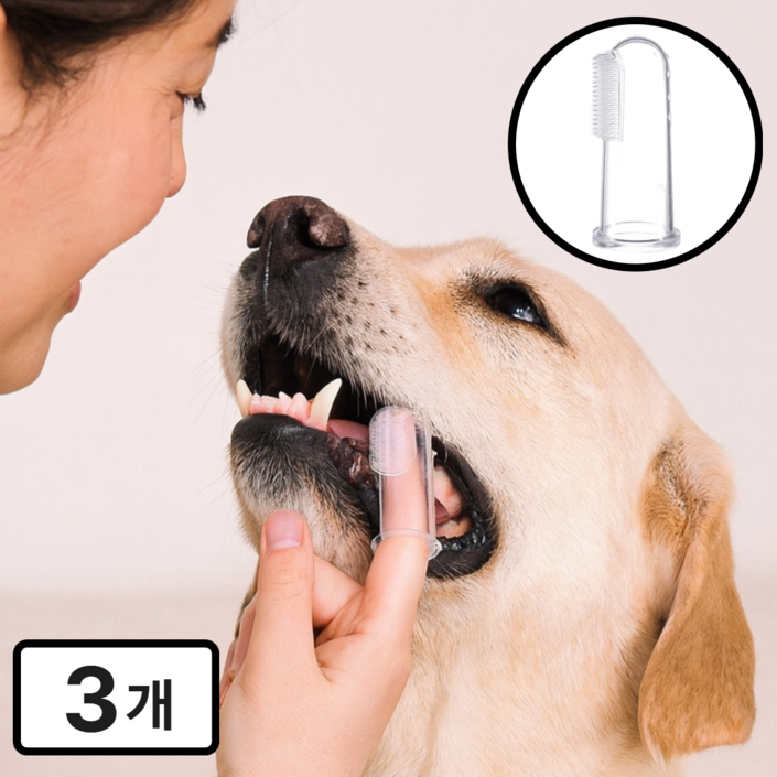 하이프 펫케어 실리콘 손가락 칫솔 3p 강아지 고양이 치아관리 양치용품, 3개, 투명