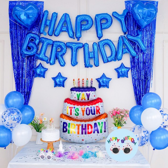 연지마켓 생일풍선 생일파티용품 세트, 캔들 블루A