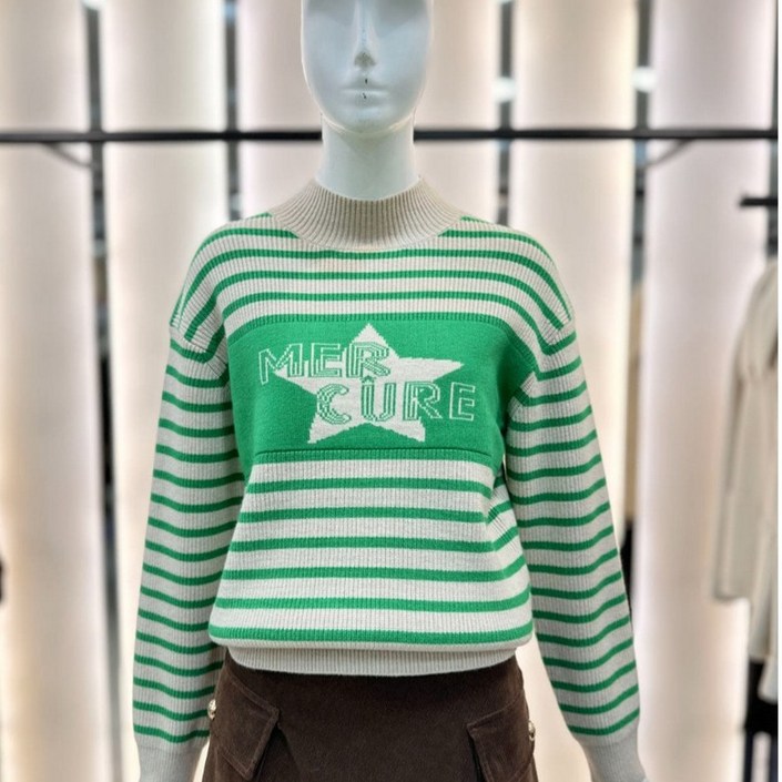 더틸버리 하프넥 블록 단가라 풀오버니트 TNCM1PO51DG