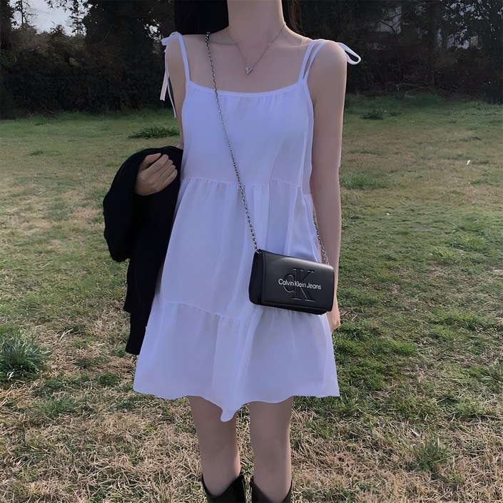 쪼예 어깨리본 끈 나시 캉캉 원피스