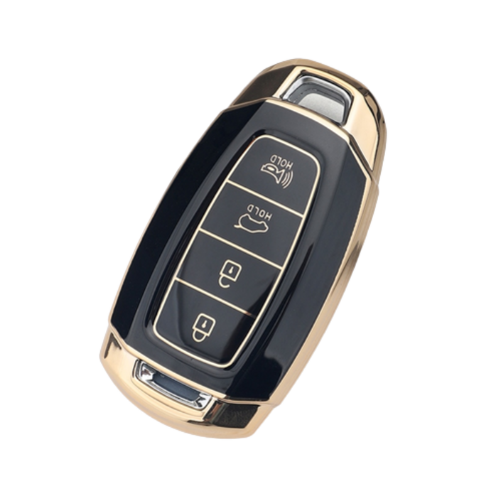 키에티 현대 스마트키 호환 그랜져IG 스마트 키케이스 4버튼 TPU 키홀더 단품, 골드블랙
