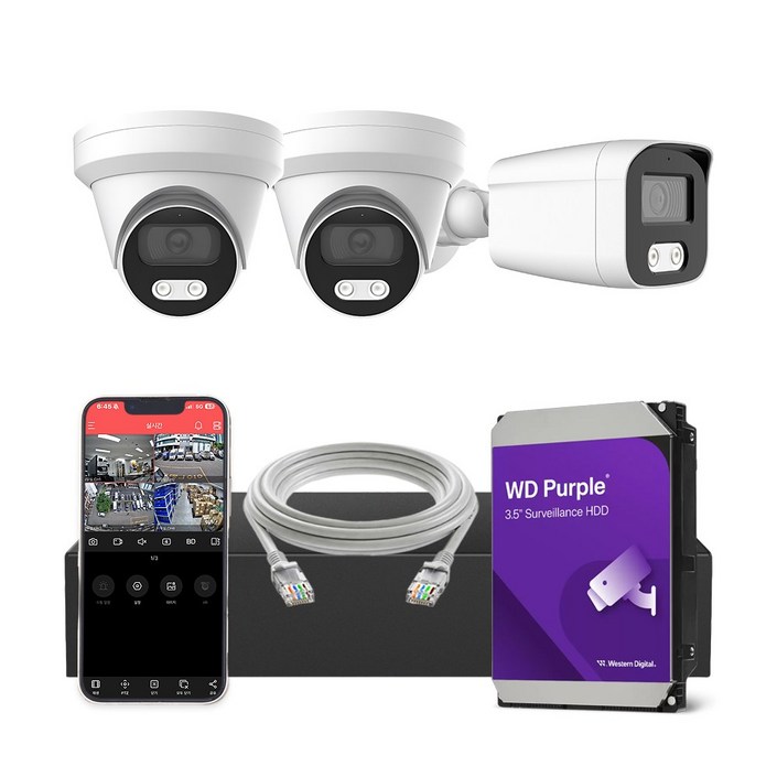 하드 1TB 포함 HNTek 800만화소 IP CCTV 세트 4채널 NVR  실내실외 PoE 카메라  UTP케이블 20M, 1세트, 실내 2대외부 1대