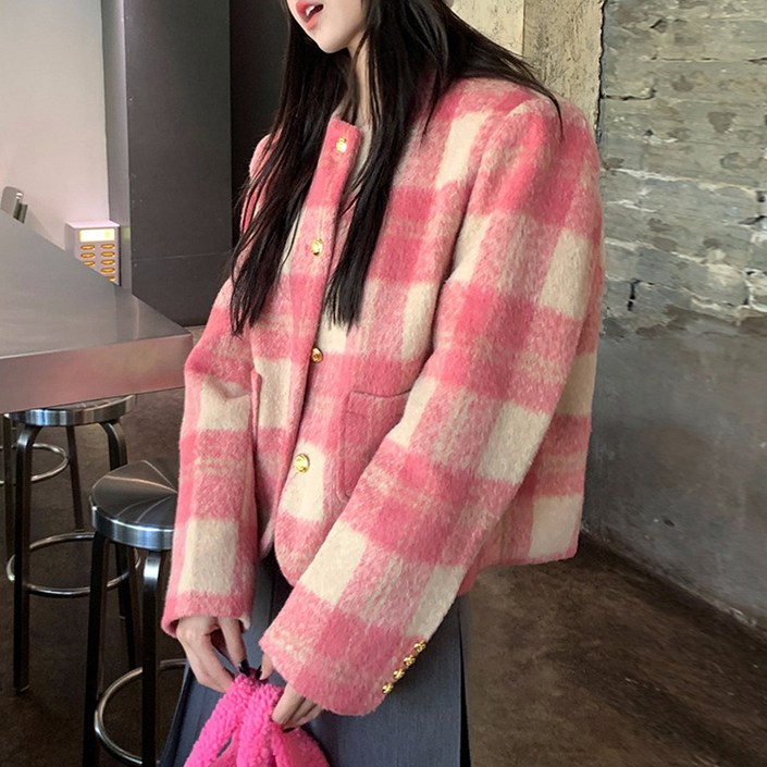 대박난박양 핑크 체크 크롭 자켓 대박난박양 핑크 체크 크롭 자켓