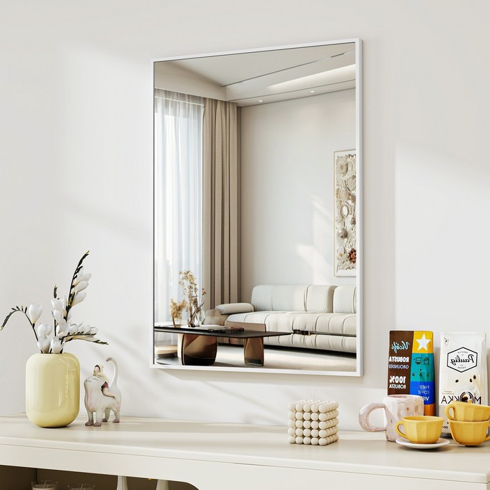 뷰티피크 사각형 벽거울 화장대거울 욕실거울 강화안전유리, 화이트60cm
