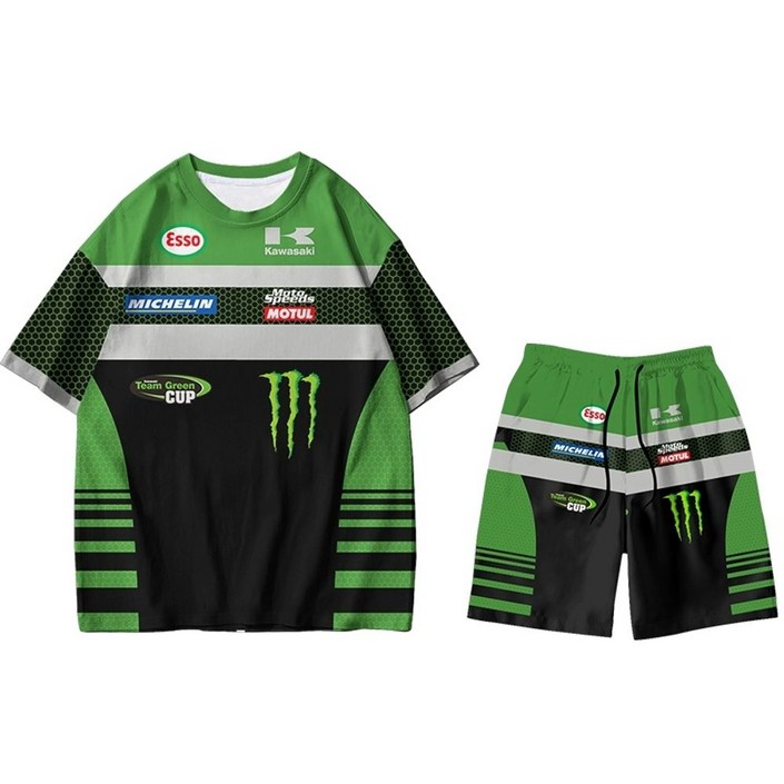 가와사키 닌자 기관차 오토바이 라이딩 티 상의 반팔 남녀 반팔 유니폼