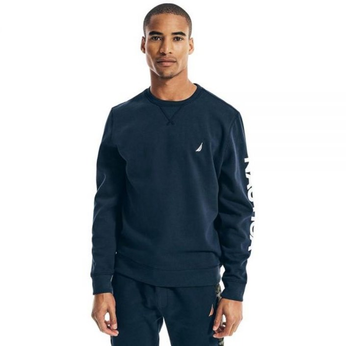 Nautica 베이직 크루넥 플리스 남성용 스웨트 셔츠 그레이헤더 L