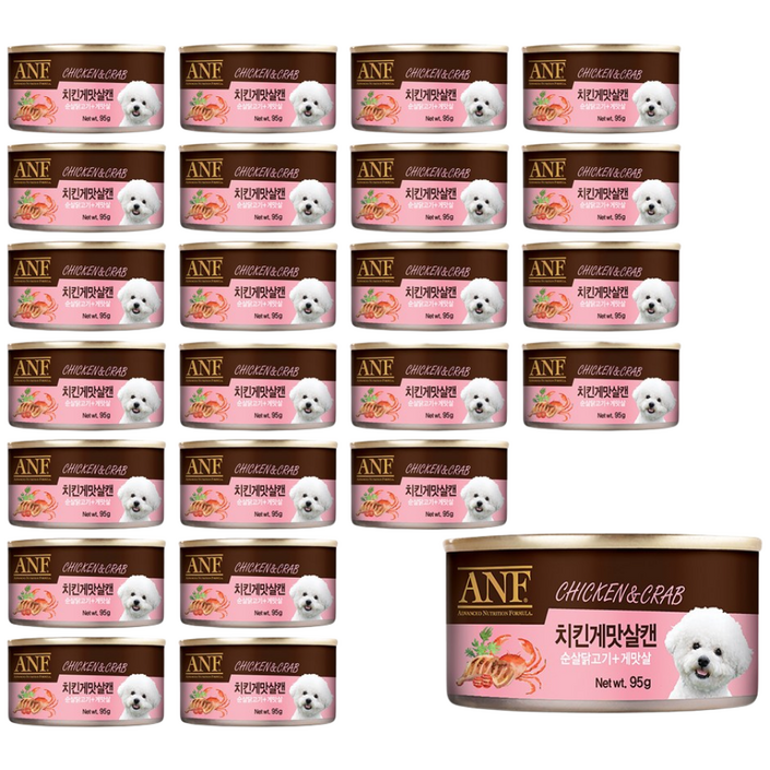 ANF 강아지 간식 캔 모음 치킨 게맛살 비프 순살 야채 라이스 버라이어티 믹스 강아지캔, 24개, 95g, ANF 캔 강아지 간식 치킨게맛살G