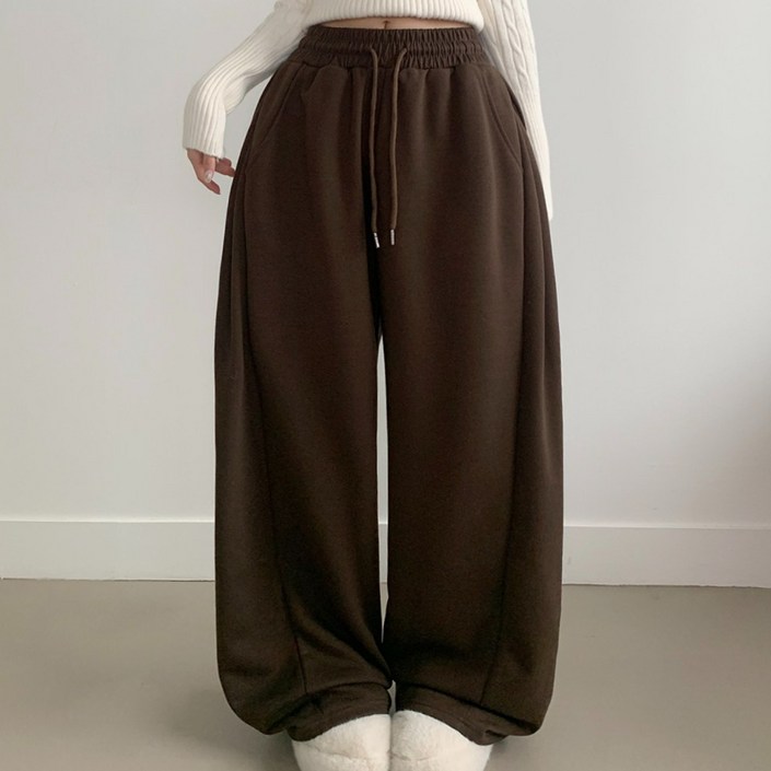 부기샵 팬츠 군살커버 퍼트 사이드 폴링 핀턱 와이드 트레이닝 롱팬츠