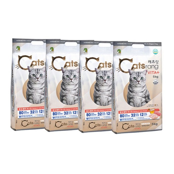캐츠랑 고양이사료 전연령 비타플러스, 닭+참치, 5kg, 4개