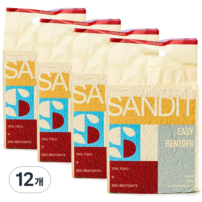 샌딧 벤토푸 3in1 두부벤토 혼합모래  1.5mm 초미세입자 먼지제로 강력탈취, 무향, 12개, 7L