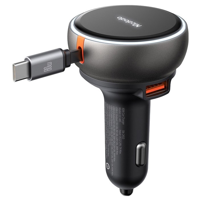 맥도도 차량용 2포트 C타입 케이블 일체형 고속충전기 80W CC-485, 블랙