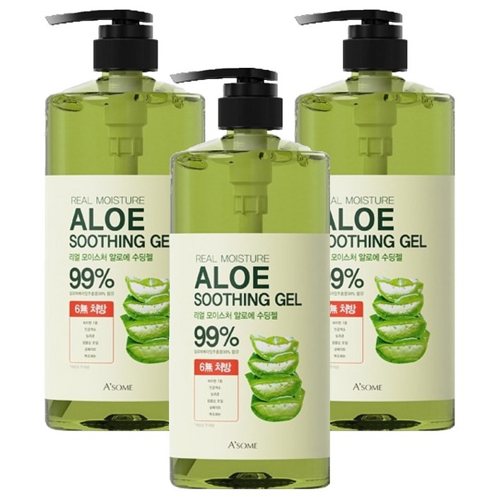 ASOME 리얼 모이스처 알로에 수딩젤 99, 1000ml, 3개