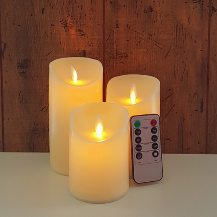 촛불 흔들리는 건전지 LED 캔들 10cm + 12.5cm + 15cm + 리모컨 세트