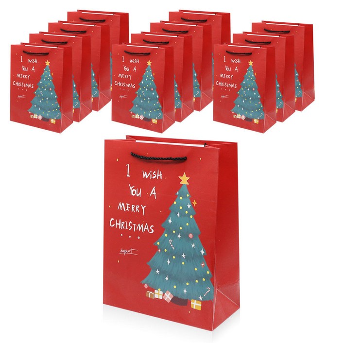 리드홈 크리스마스 선물 쇼핑백 12p, 트리 레드