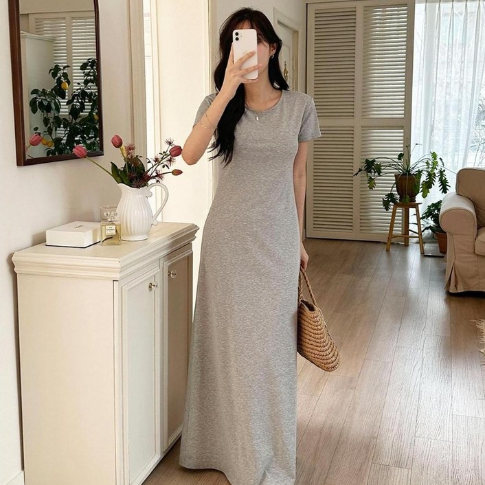 세이스타일 제리 반팔 라운드 A라인 맥시 롱 원피스 빅사이즈 포함