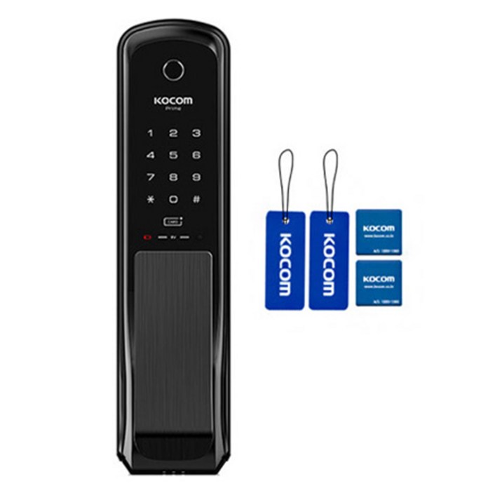 코콤 카드키 지문인식 무타공 푸시풀 스마트 현관문 도어락 모던블랙 KDLNP760