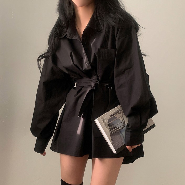 피어니스트 허리끈 셔츠 카라 미니 원피스 피어니스트 허리끈 셔츠 카라 미니 원피스