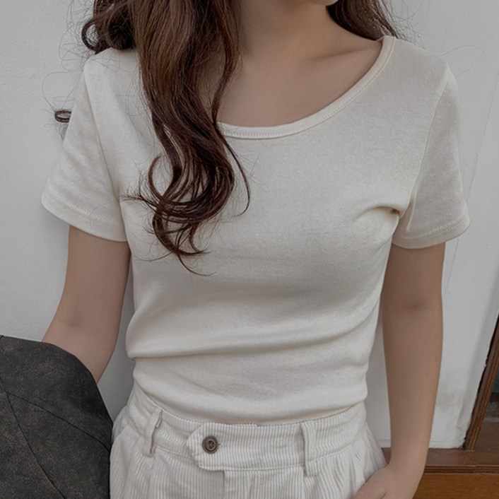 큐니걸스 여성용 통기성 미니유넥 반팔 티셔츠