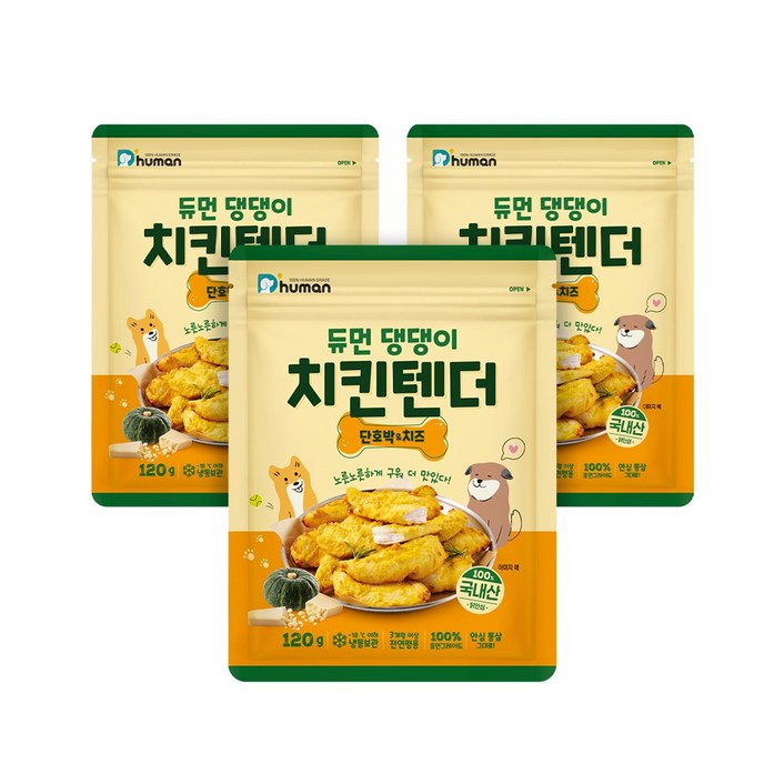 듀먼 댕댕이 치킨텐더 단호박&치즈, 3팩, 120g