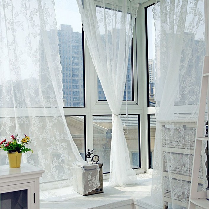 유스몰 자수 레이스 커튼 2장