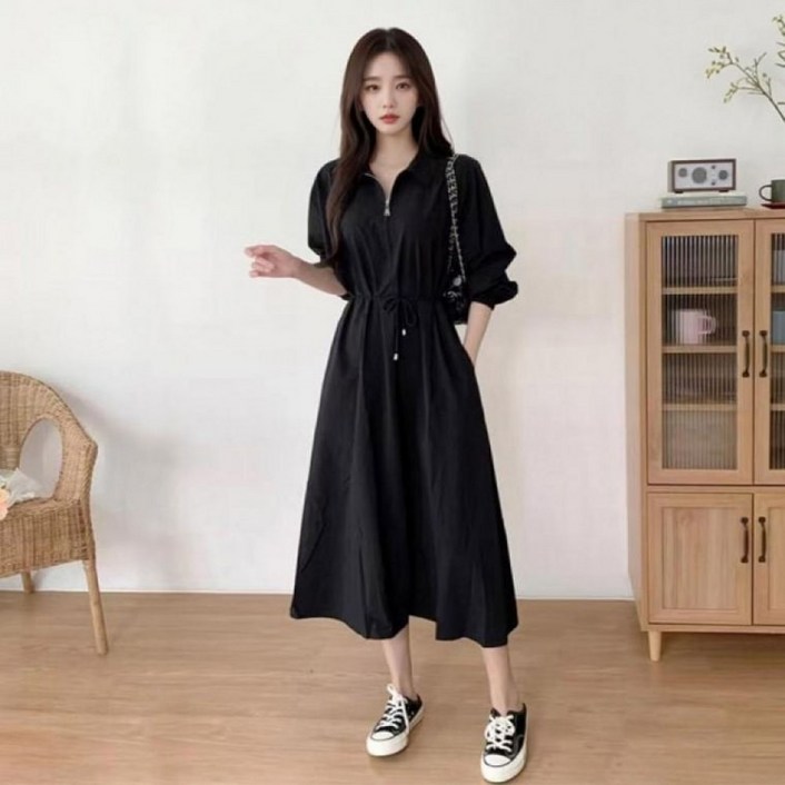 유일카라 고급 여성 데일리 간절기 롱 여름 원피스 지퍼